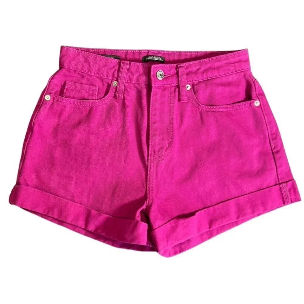 Wild Fable Highest Rise Mom Jean Shorts Size 2/26 Pink Fuchsia Rolled Hem